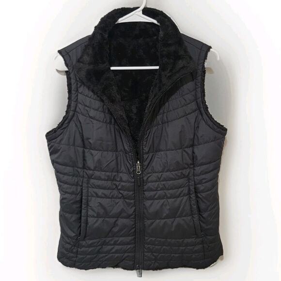 The North Face Black Faux Fur Quilted Reversible Vest Size Medium Women’s - Picture 1 of 6